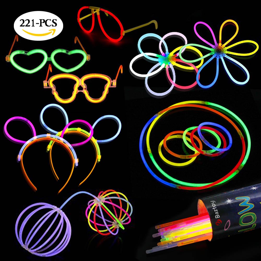 Baztoy Glow Sticks Bulk Christmas Light Up Bracelets Mixed Colors Party Favors for Kids and Adults with Connectors